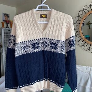 Vintage Lord Jeff Fair Isle Fisherman Irish Cable Knit Vneck Sweater L